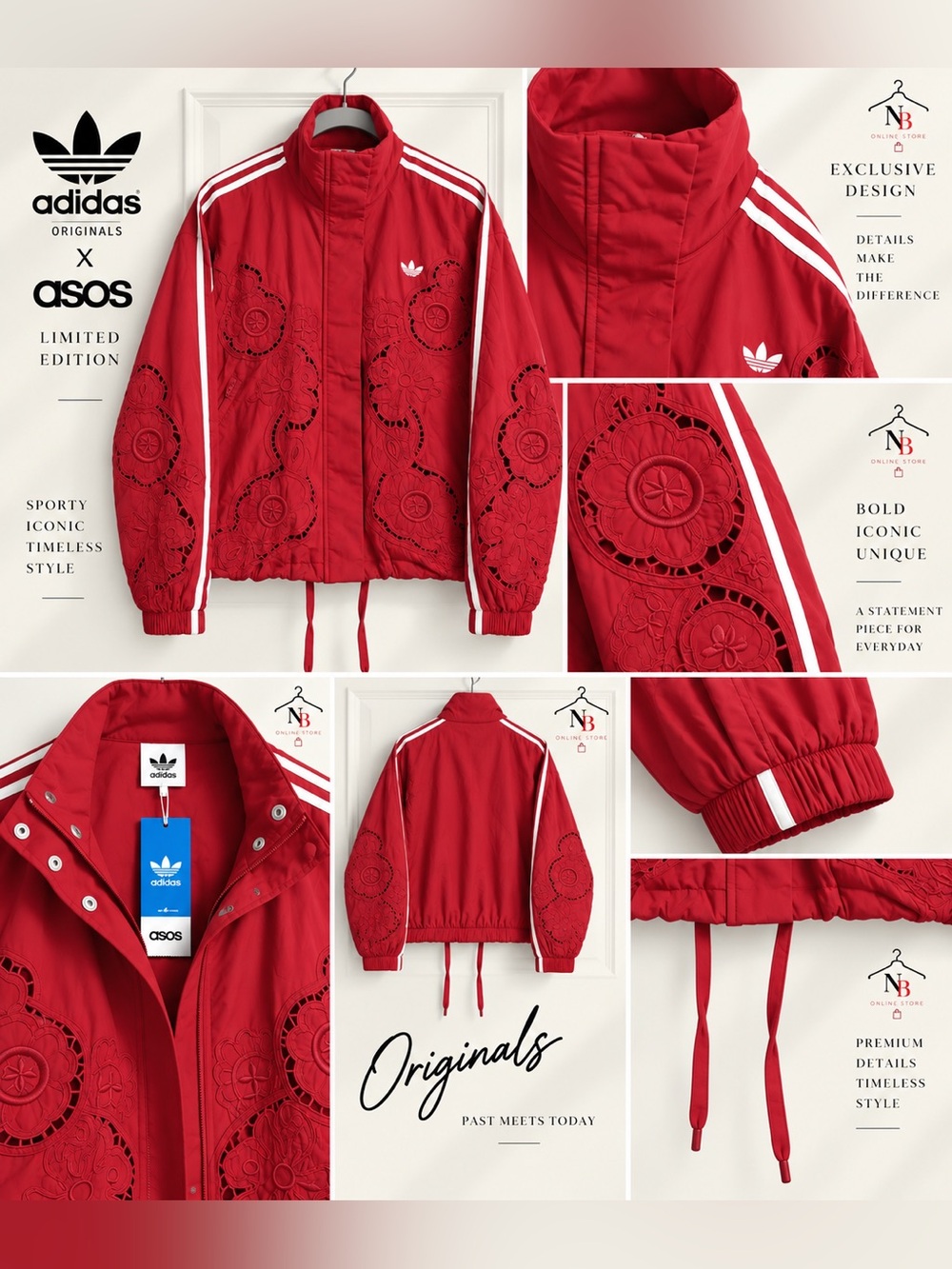 adidas Originals × ASOS oversized cutwork track jacket red size XS, S, M, L, XL - Picture 2 of 6